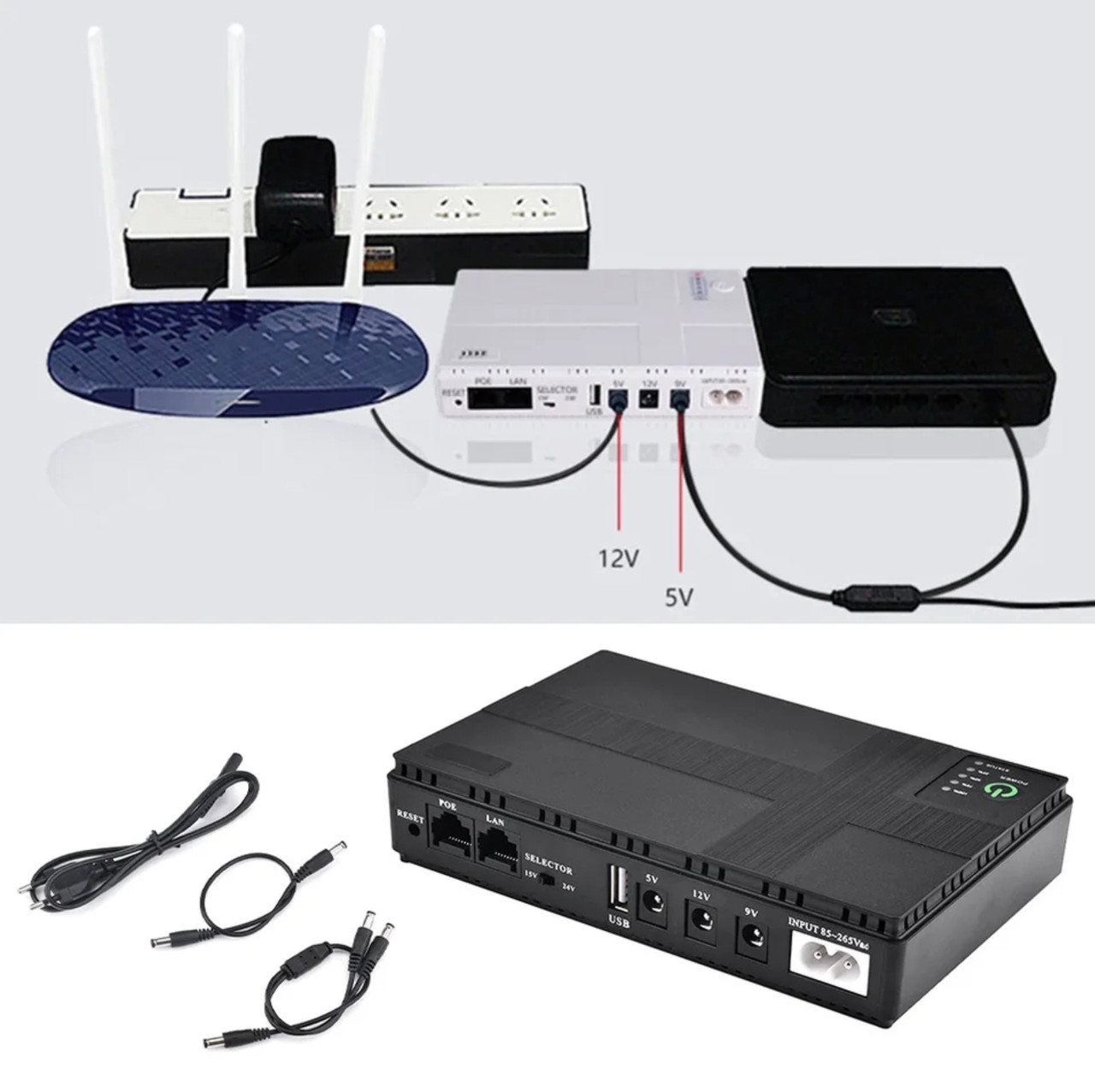 Mini UPS 18W, Powerbank на 10400Mah, USB-выход, DC 5V, 9V, 12V, POE. ДБЖ для Роутерів