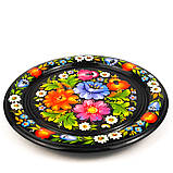 Тарілка декоративна Петриківський розпис ЯСКРАВИЙ БУКЕТ ручної роботи з дерева 20 см Український сувенір, фото 2