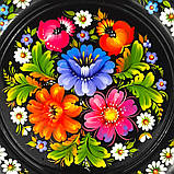 Тарілка декоративна Петриківський розпис ЯСКРАВИЙ БУКЕТ ручної роботи з дерева 20 см Український сувенір, фото 5