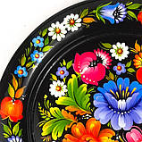 Тарілка декоративна Петриківський розпис ЯСКРАВИЙ БУКЕТ ручної роботи з дерева 20 см Український сувенір, фото 6