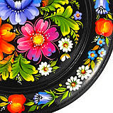 Тарілка декоративна Петриківський розпис ЯСКРАВИЙ БУКЕТ ручної роботи з дерева 20 см Український сувенір, фото 9