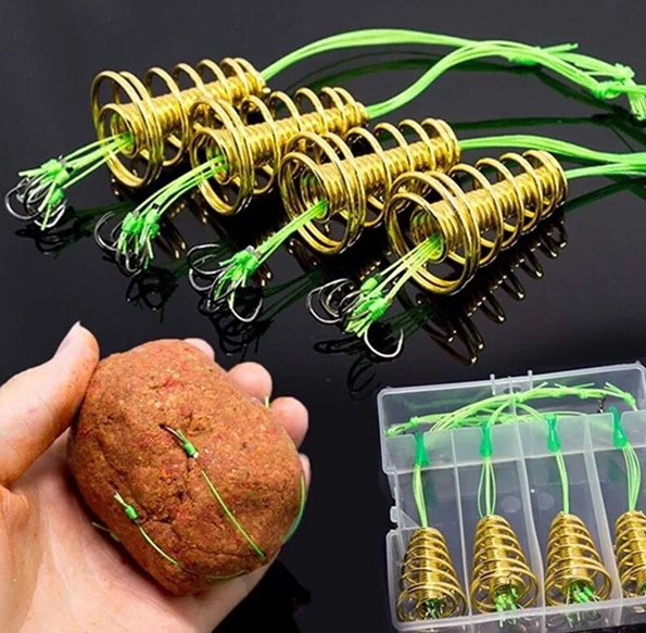Пружина годівниця для риболовлі з гачками 4 шт 7.20 х 14.62 мм для вилову коропа, карася, білого амура та інших, фото 1