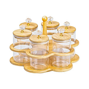 Набір банок для сипучих продуктів скляні на дерев'яній підставці набір із 6 шт