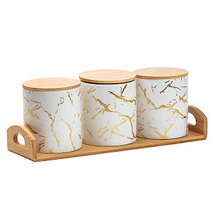 Набір банок для сипучих продуктів 3 штуки по 650 мл з кришками на бамбуковій підставці