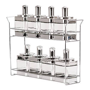 Набір з 8 банок на металевій підставці скляні ємності для зберігання сипучих продуктів з ложкою хром