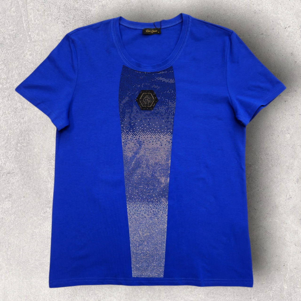 Футболка зі стразами жіноча синя. L, XL, 3XL, фото 1