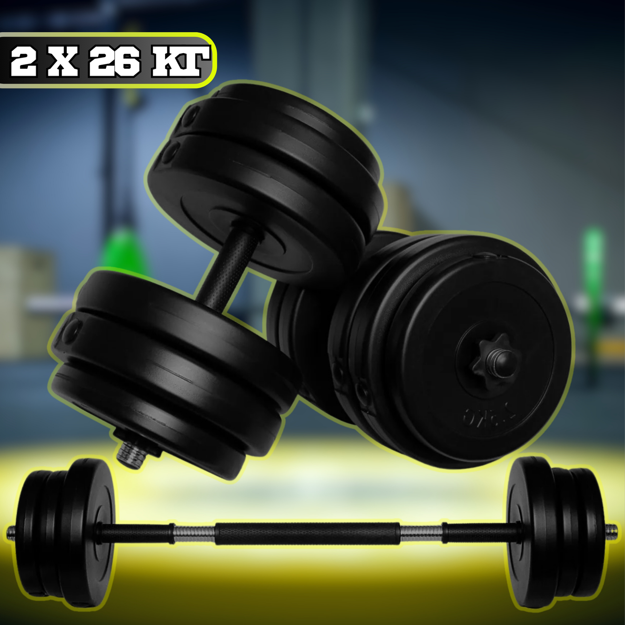 Гантелі з функцією штанги 52 кг для Дому 3в1 Комплект Гантелей Розбірних NeoSport Змінні Диски з Металевим Грифом для Дому