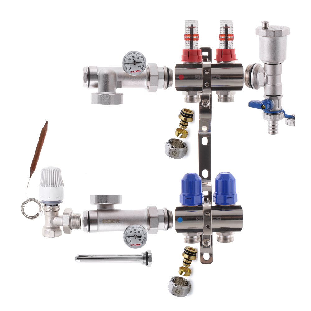 Колектор для теплої підлоги в зборі на 2 контури KOER