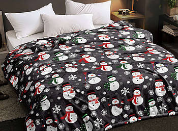 Плед із флісу Сніговики на сірому (160х210)