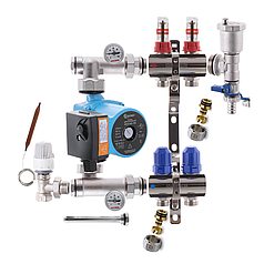 Колектор для теплої підлоги в зборі на 2 контури з насосом KOER