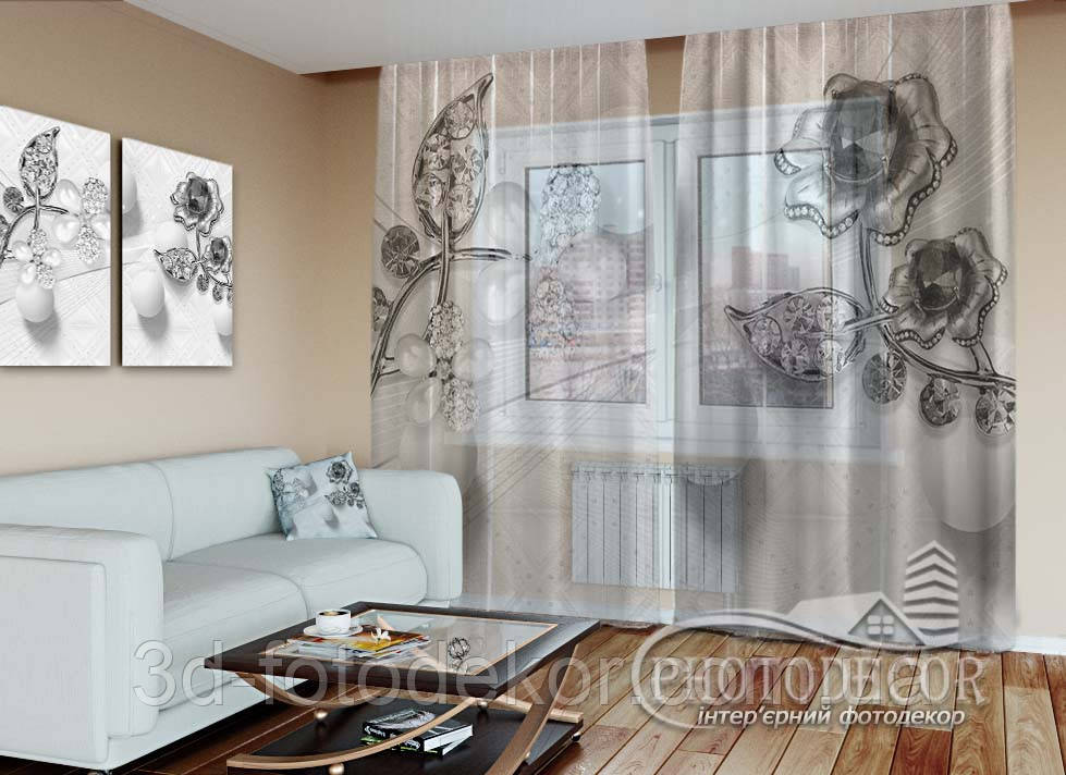 Фото Тюль "Брошки зі стразами" - будь-який розмір. Читаємо опис!, фото 1