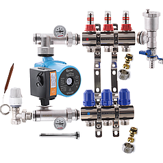 Колектор для теплої підлоги в зборі на 3 контури з насосом KOER