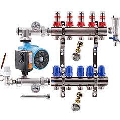 Колектор для теплої підлоги в складі на 5 контурів з насосом KOER