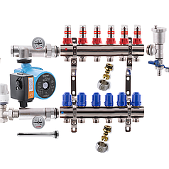 Колектор для теплої підлоги в складі на 6 контурів з насосом KOER