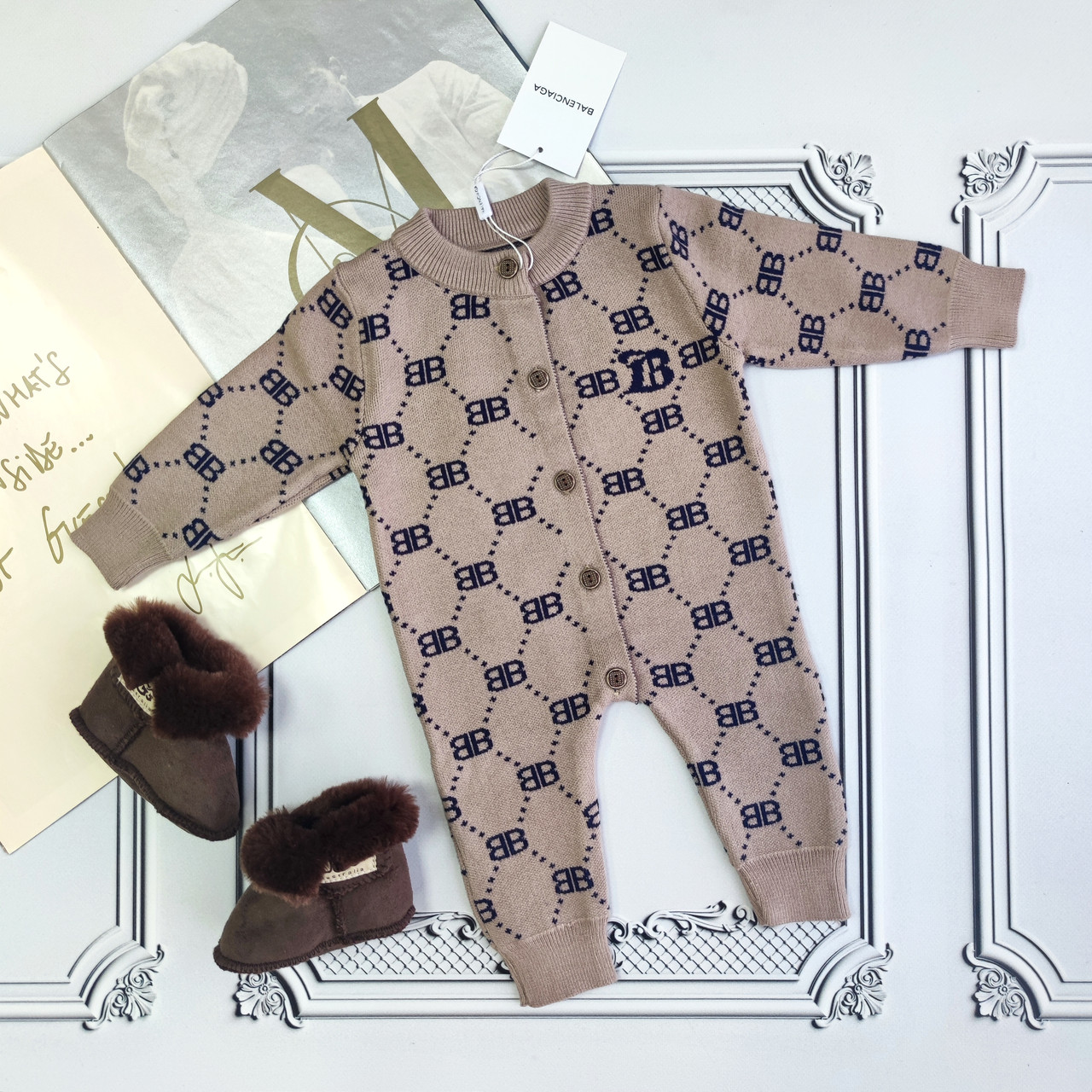 Дитячий бежевий в'язаний чоловічок Balenciaga, ромпер для новонароджених