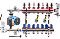 Колектор для теплої підлоги в складі на 7 контурів з насосом KOER
