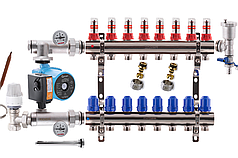 Колектор для теплої підлоги в складі на 8 контурів з насосом KOER