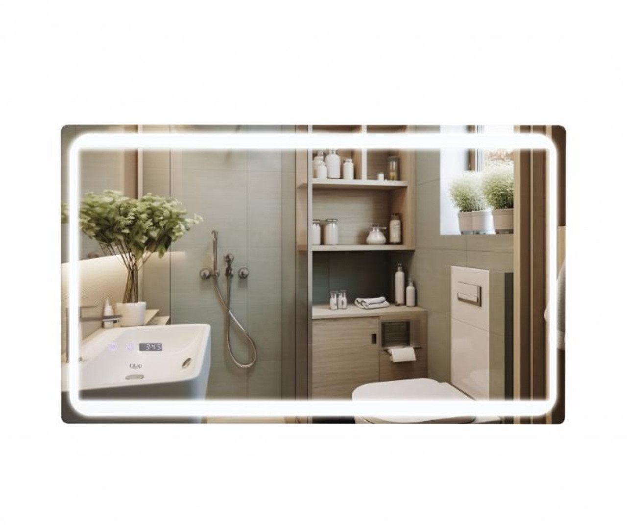 Qtap дзеркало 100х60см з LED-підсвіткою Touch, з антизапотіванням, з годинником, димером, рег. яскравості 1000х600