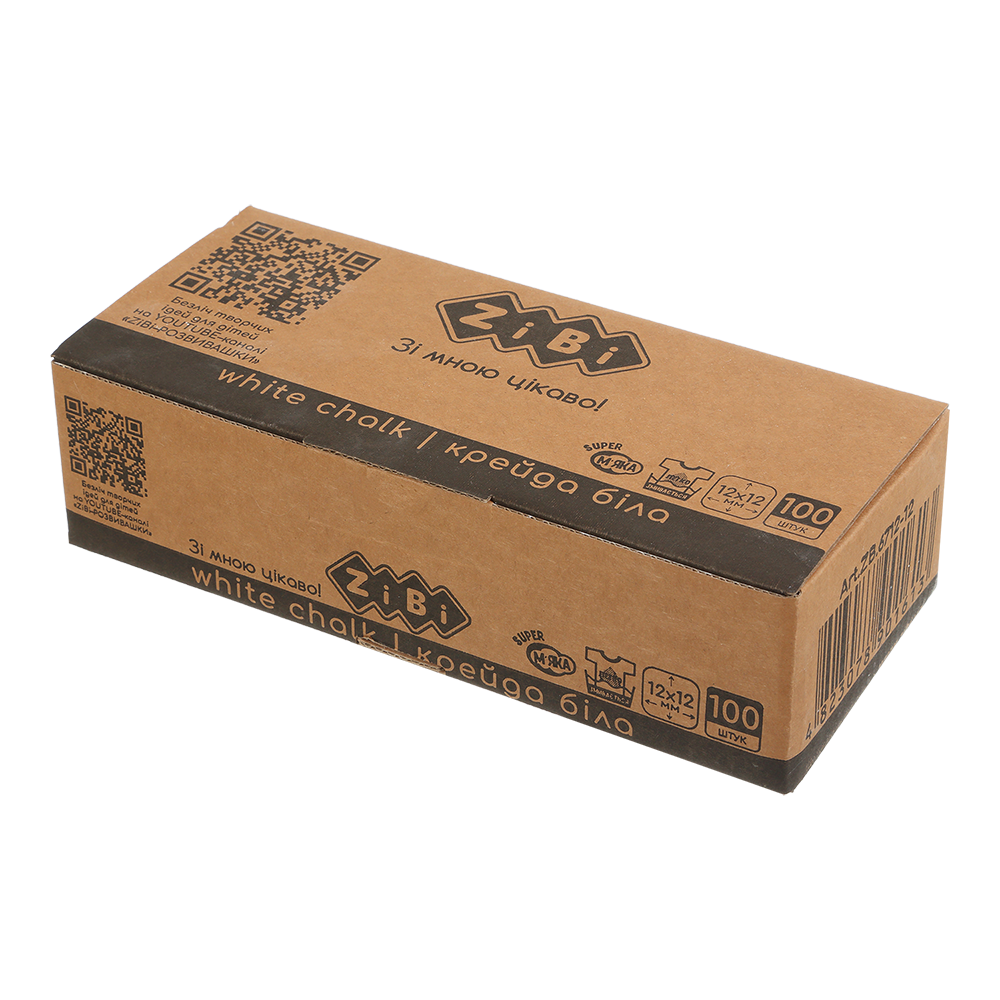 Крейда біла квадратна шкільна 100 шт KIDS Line ZiBi ZB.6712-12, фото 1