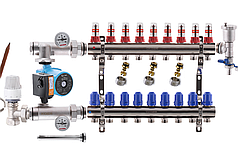 Колектор для теплої підлоги в складі на 9 контурів з насосом KOER