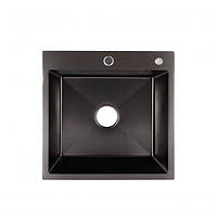 Мойка врезная из нержавеющей стали для кухни прям. 500х500х215 LIDZ Handmade Brush 3,0/0,8 интегр.Black