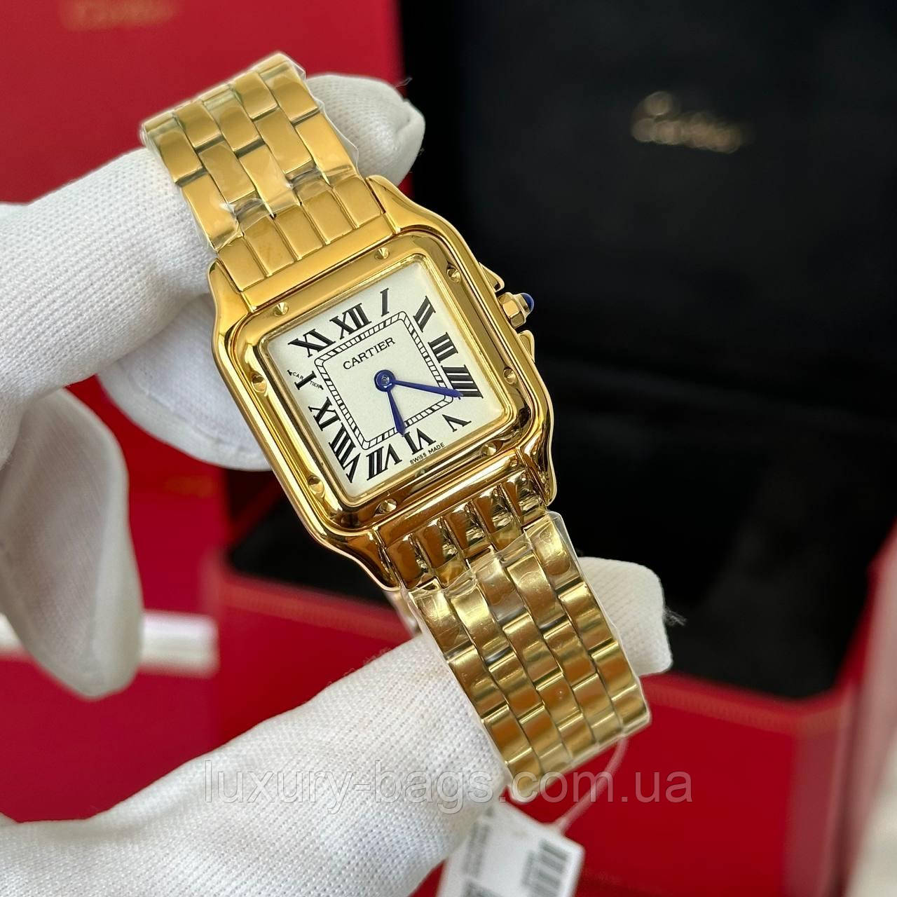 Годинник жіночий елегантний Cartier Panthere 27mm. Gold-White