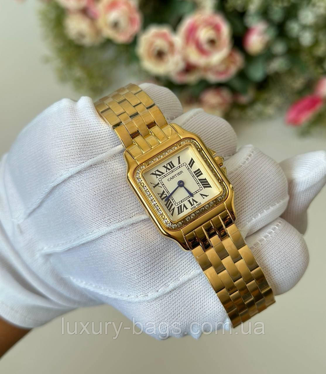Витончений жіночий годинник Cartier Panthere Diamond 27 mm. Gold-White