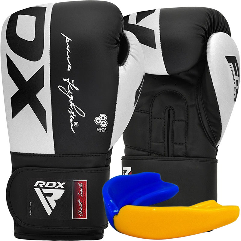 Боксерські рукавиці RDX F4 Boxing Sparring Gloves Hook&Loop WHITE/BLACK 16 унцій (капа у комплекті), фото 1