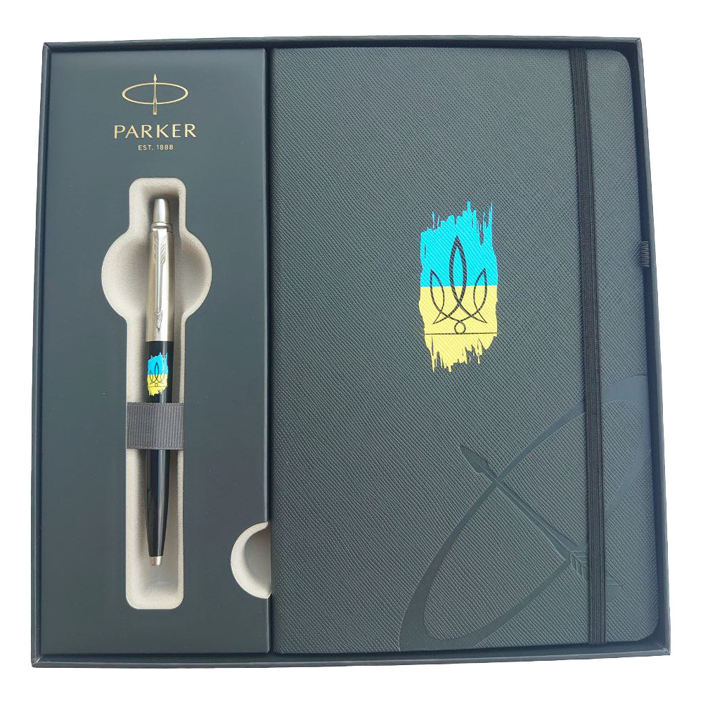 Набір Parker JOTTER UKRAINE Black CT BP Тризуб фігурний на тлі прапора (кулькова ручка + блокнот), фото 1