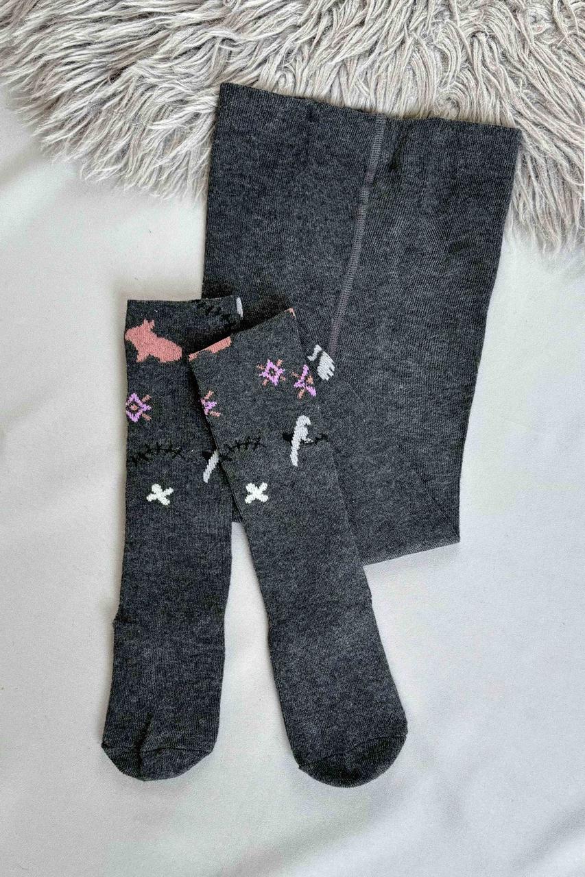 Колготи дитячі для дівчинки темно-сірого кольору р.116-128 187616M, фото 1
