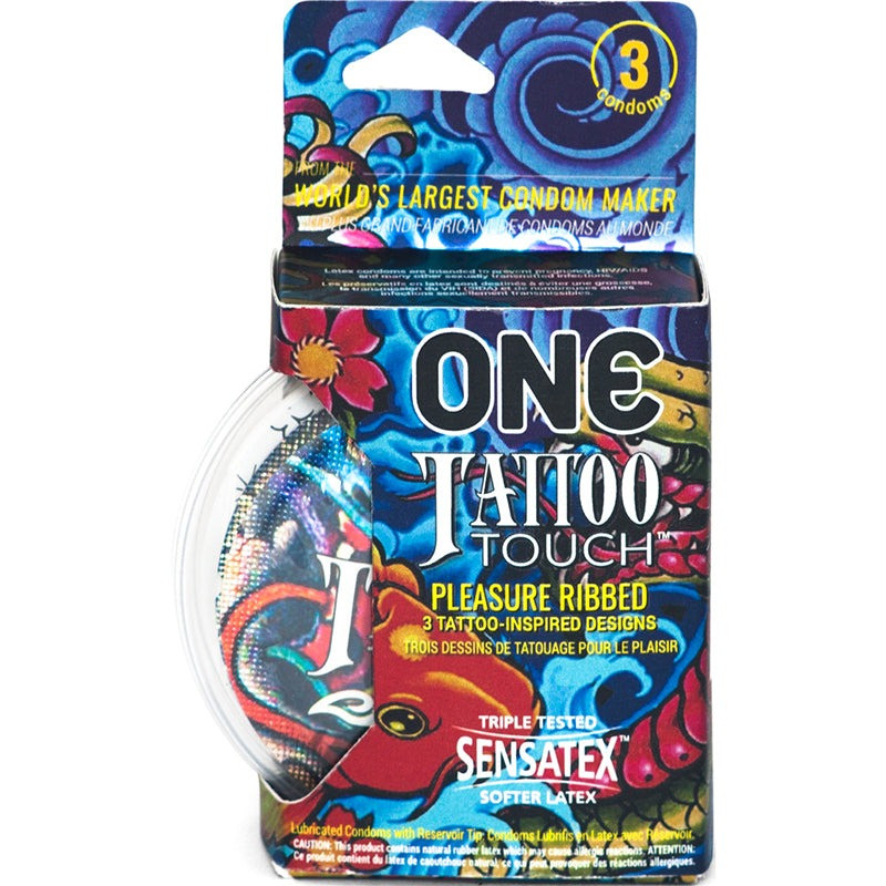 Презервативи з рельєфним малюнком ONE Tattoo Touch (ціна за упаковку, 3 шт) Bomba💣, фото 1