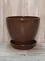 Горщик/вазон 1,6 л. для квітів Коричневий, з піддоном, кімнатних (домашніх) рослин