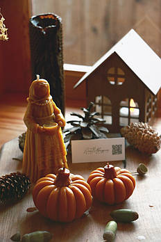 Набір з трьох осінніх свічок Мотанка + 2 Гарбуза-бебі