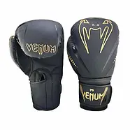 Рукавички боксерські Venum 10 унцій на липучці колір чорний матовий, фото 3