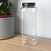 Банка пластикова 1 л, банка з кришкою чорного кольору, квадратна банка