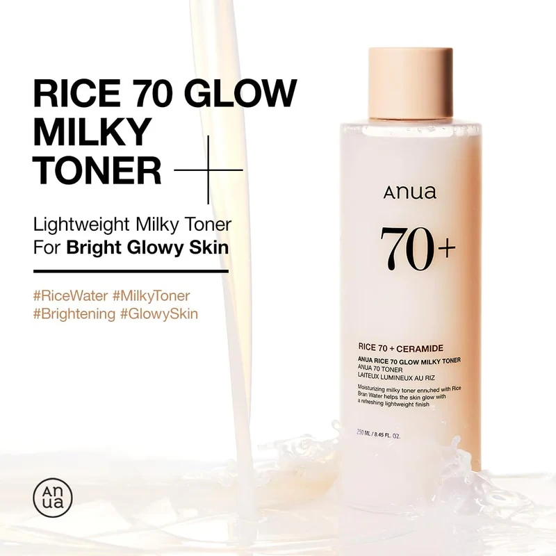 Тонер з екстрактом рису для зволоження, освітлення і сяйва шкіри ANUA RICE 70 GLOW MILKY TONER 250ml