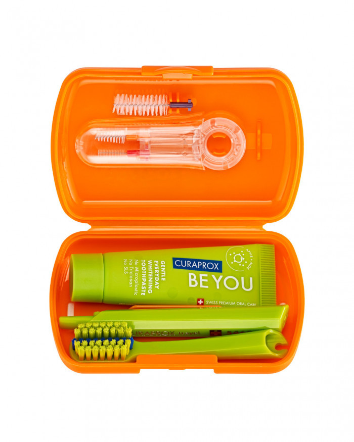 Дорожній набір BE YOU Ortho orange/green (Зубна щітка CS5460ortho, зубна паста, 10мл; йоржик CPS 07,14,18)