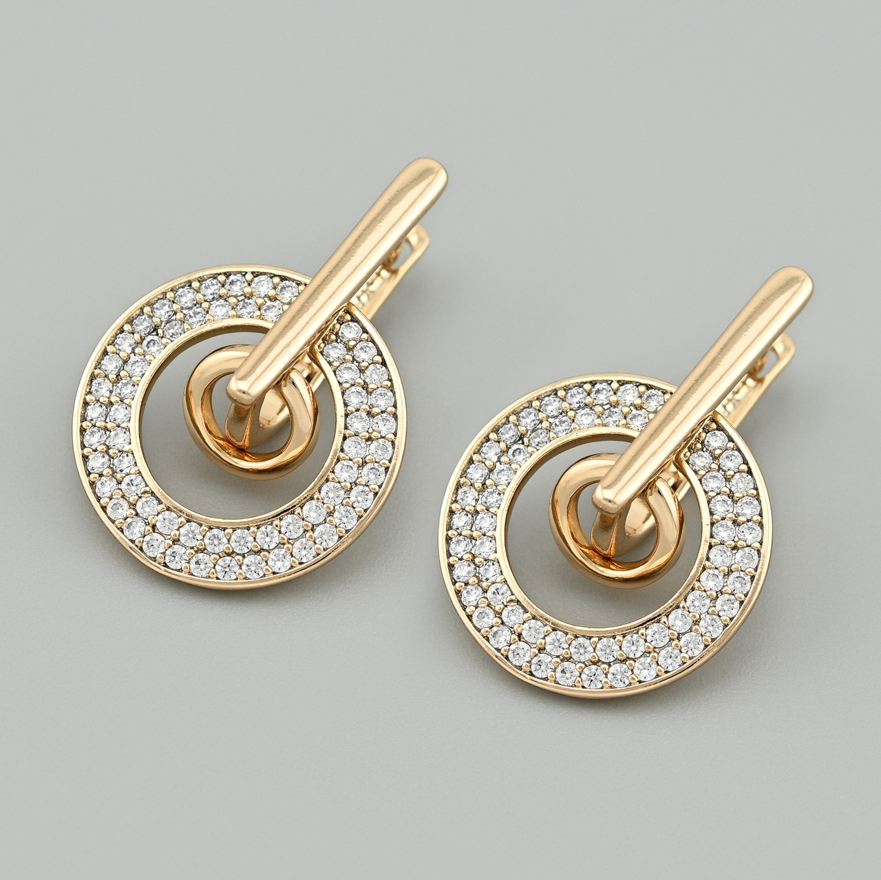 Сережки Каміла 42441 розмір 28х18 мм білі фіаніти вага 5.1 г позолота 18К, фото 1