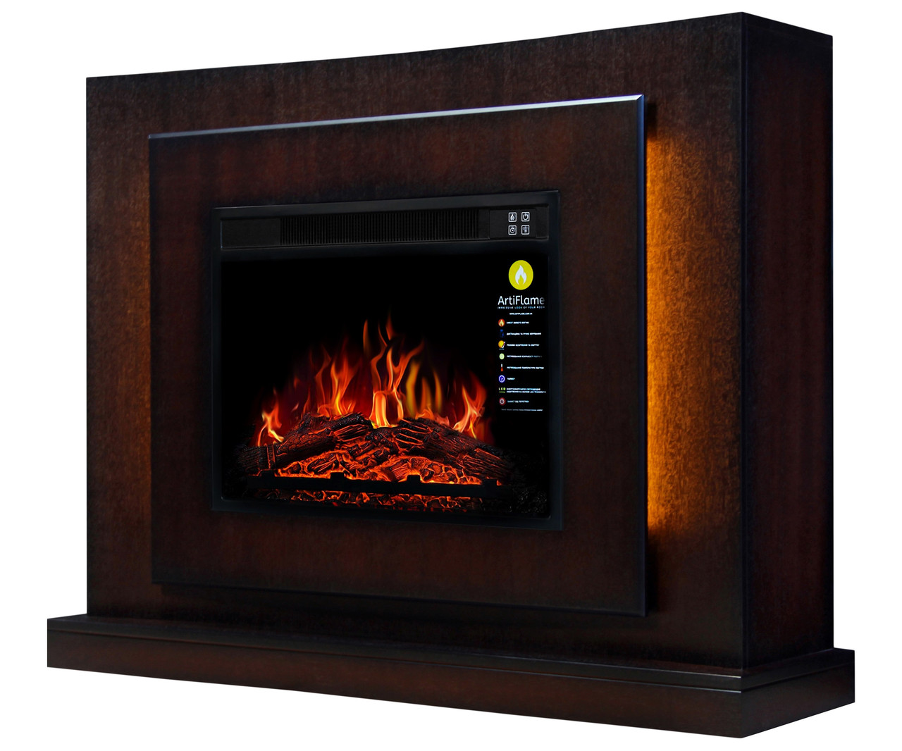 Камінокомплект зі світлодіодним підсвічуванням ArtiFlame LUCCA AF23S МАХАГОН КОРИЧНЕВИЙ АНТИК (зі звуком), фото 1