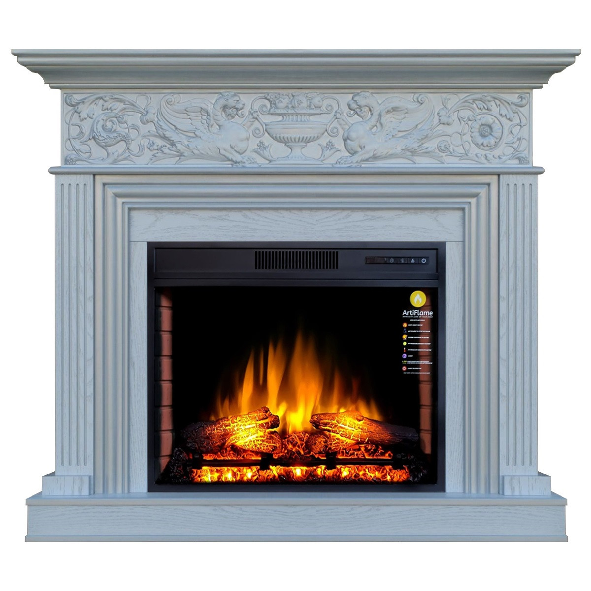 Камінокомплект ArtiFlame RESIDENCE AF28S БІЛИЙ ДУБ Б'ЯНКО, ПАТИНА СРІБЛО (зі звуком), фото 1