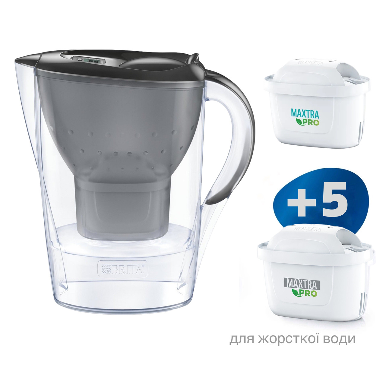 Brita Marella Фільтр глечик 2,4 л Чорний Фільтр для жорсткої води + картриджі 6 шт