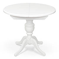Класичний дерев'яний обідній кухонний круглий стіл 90 см білий розкладний на одній ніжці на кухню Гермес