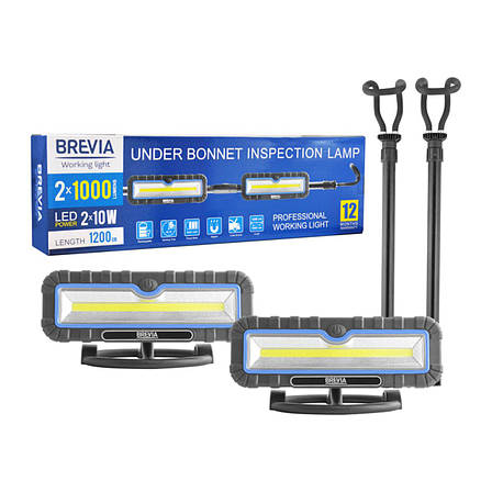 Професійна інспекційна лампа Brevia LED 120-190 см 2x10W COB 2x1000lm 2x4000mAh Power Bank, type-C, фото 1