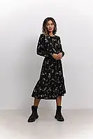 Сукня Azuri віскоза міді довгий рукав квітковий принт 48 чорна
