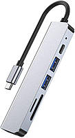 Адаптер 6в1, usb хаб для ноутбука: 4K HDMI+USB3.0*2+SD/TF Card Reader+PD Female (Hub-6/1), фото 10