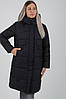 Жіночий чорний теплий зимовий пуховик середньої довжини з капюшоном, фото 5