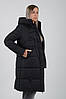 Жіночий чорний теплий зимовий пуховик середньої довжини з капюшоном, фото 10