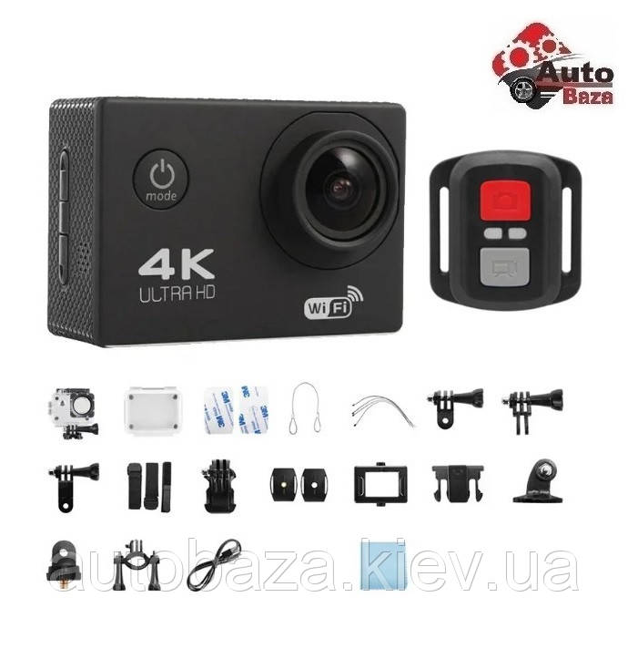 Екшн камера 4K Ultra HD WiFi Sport водонепроникна + набір кріплень Black, Екшн Камера 4K Sports Wi Fi Waterprof з кріпленнями