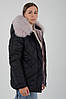 Чорна зимова жіноча тепла куртка з рожевим хутром на капюшоні, фото 8