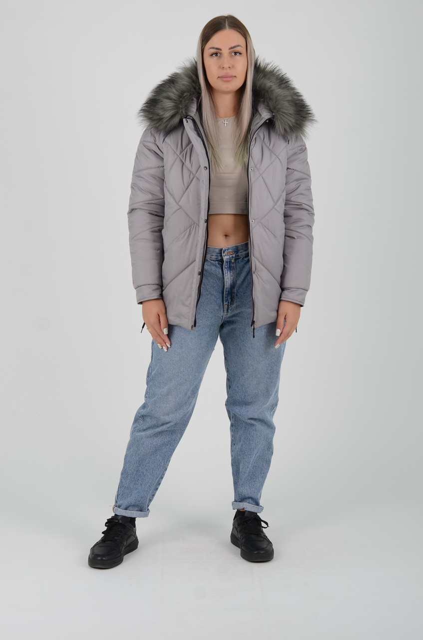 Якісна коротка зимова молодіжна тепла куртка з хутром на капюшоні, фото 1